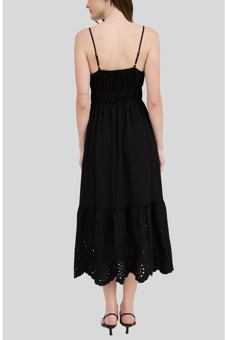 Embroidered Eyelet Empire Waist Midi Dress, Alternate, color, BLACK