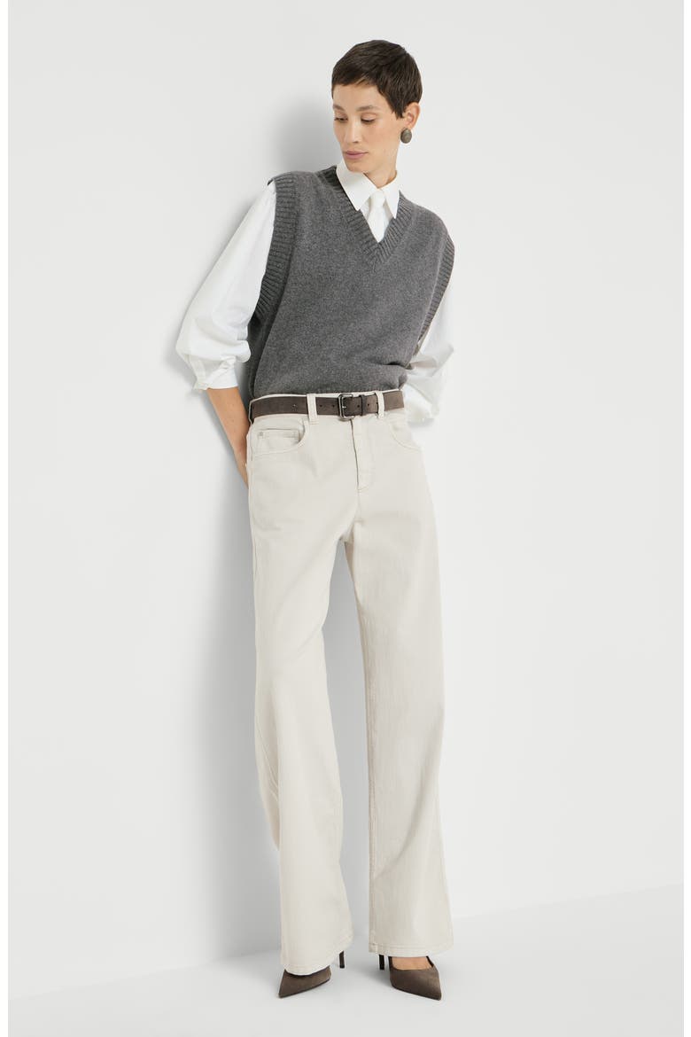 Stretch dyed denim loose barrel trousers with monili, Alternate, color, Panama