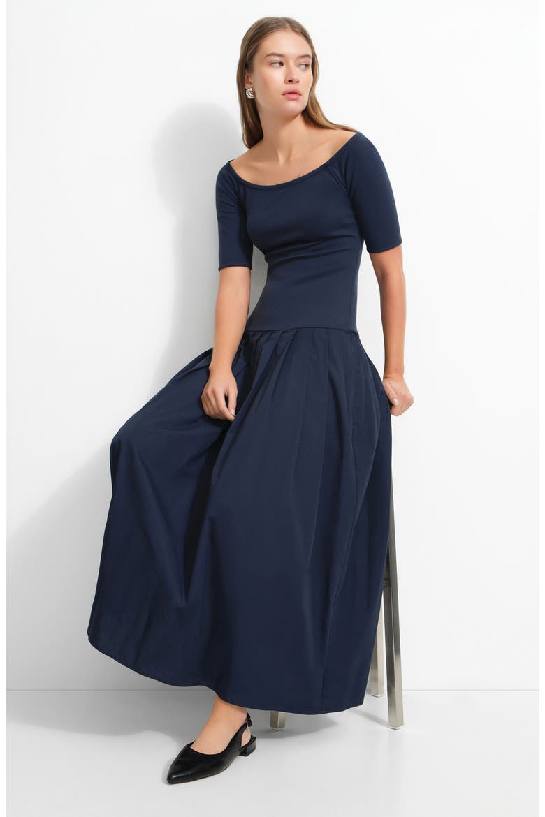 Mila Off the Shoulder Pleated Drop Waist Dress, Alternate, color, DEEP INDIGO