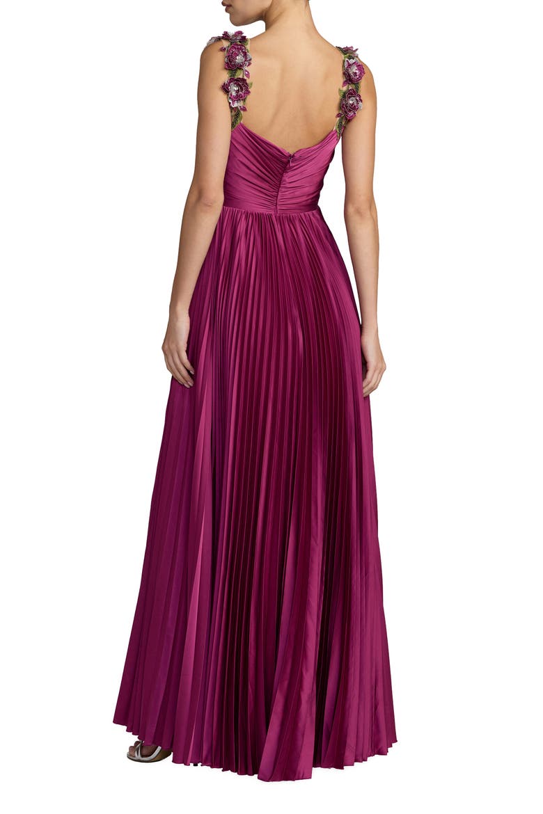 Sleeveless Front Slit Charmeuse Beaded Detail Gown, Alternate, color, Magenta