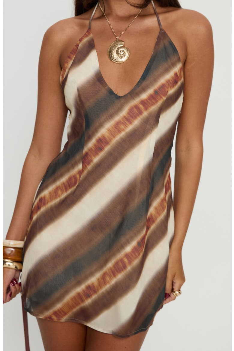 Esmira Plunge Halter Minidress, Alternate, color, BROWN STRIPE