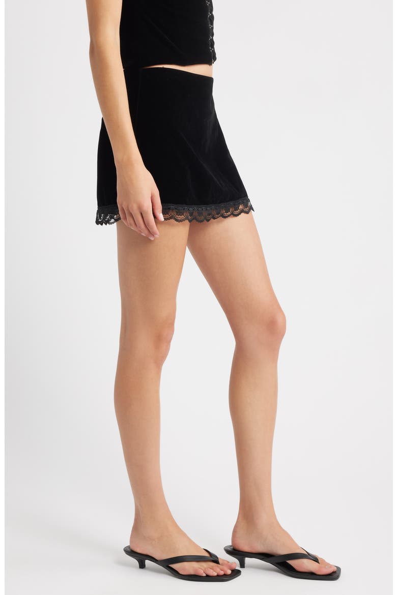 The Lucille Lace Trim Velvet Miniskirt, Alternate, color, BLACK