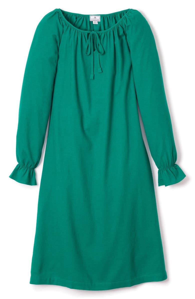 Petite Plume Tie Neck Flannel Nightgown, Alternate, color, 