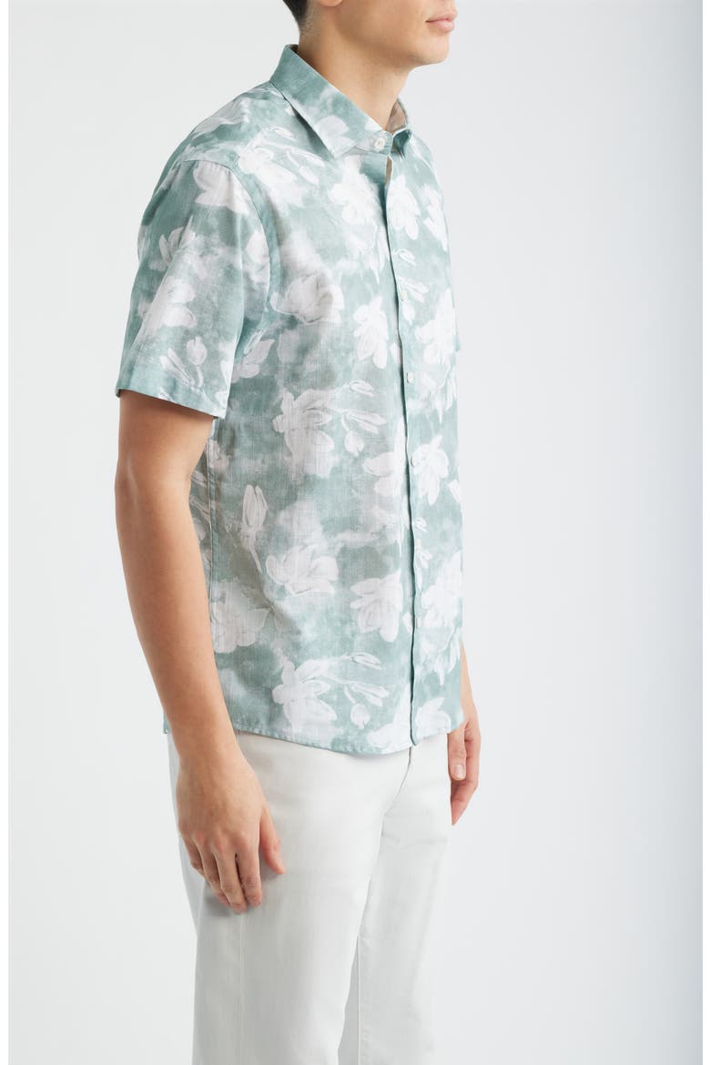 Kyliam Floral Print Short Sleeve Cotton Button-Up Shirt, Alternate, color, DUSTY TEAL