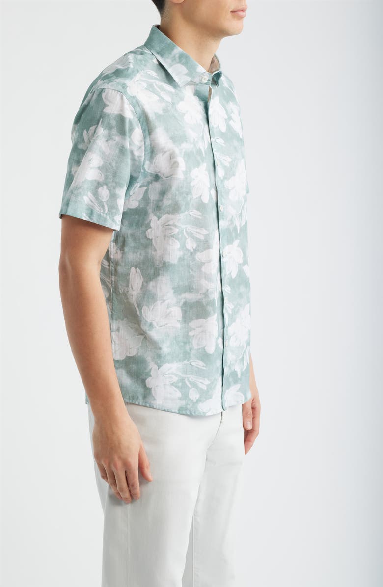 Robert Barakett Kyliam Floral Print Short Sleeve Cotton Button-Up Shirt, Alternate, color, Dusty Teal