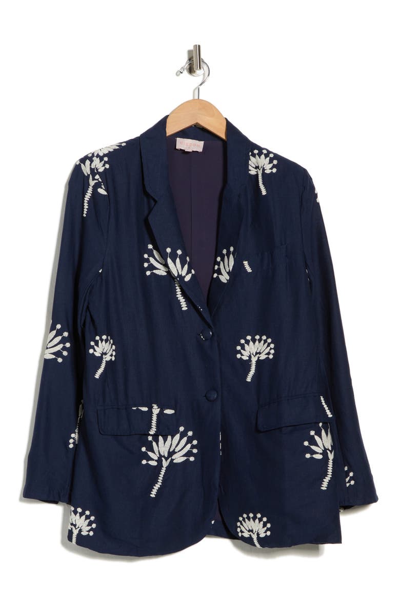 Kamielle Floral Embroidered Blazer, Alternate, color, NAVY