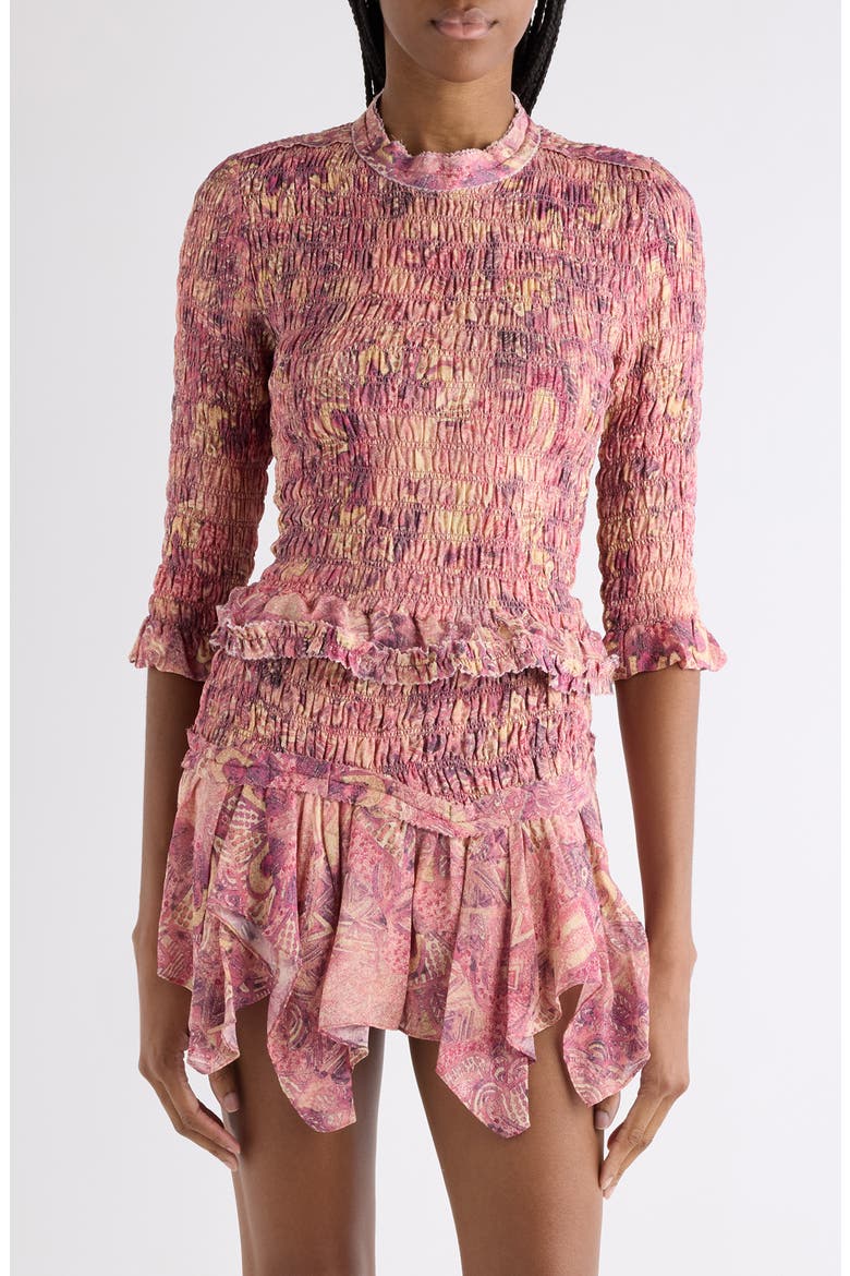 Carola Smocked Silk Georgette Top, Main, color, PINK