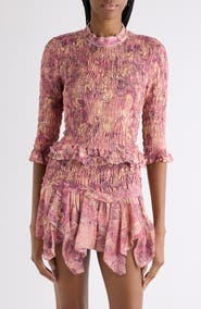 Isabel Marant Carola Smocked Silk Georgette Top