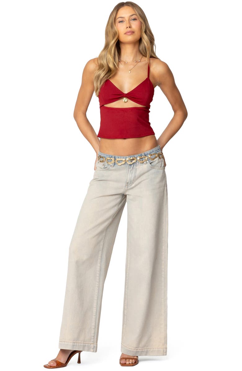 EDIKTED Rhiannon Washed Low Rise Wide Leg Jeans, Alternate, color, Light-Denim