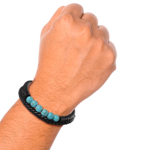 Lucky Brand Leather & Turquoise Beaded Bracelet In Black