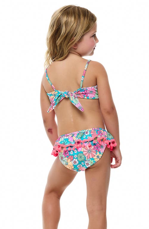 Beach Lingo Kids' Pom Trim Ruffle Two-piece Swimsuit In Pink Multi