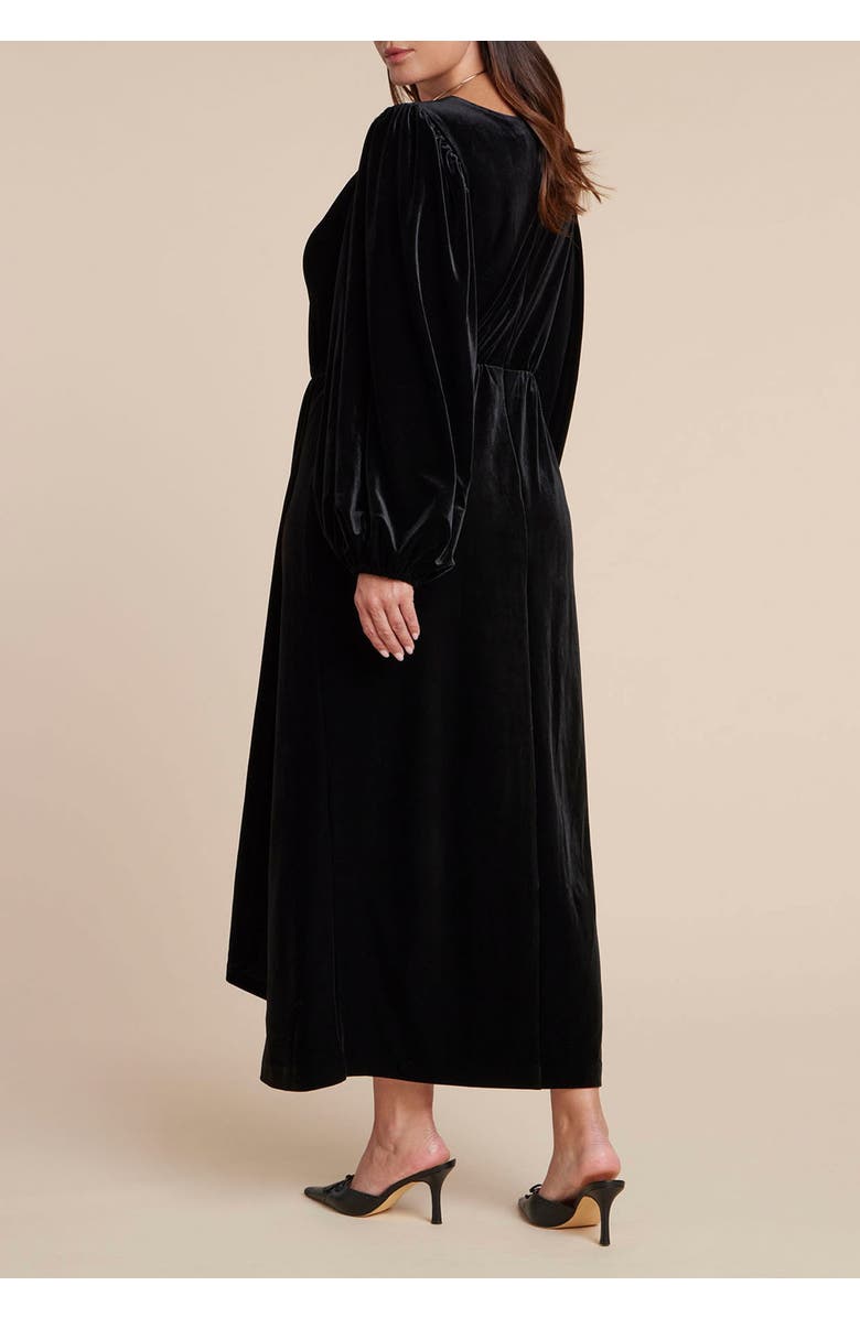 ELOQUII Velvet Puff Sleeve Pleated Dress, Alternate, color, Black Onyx