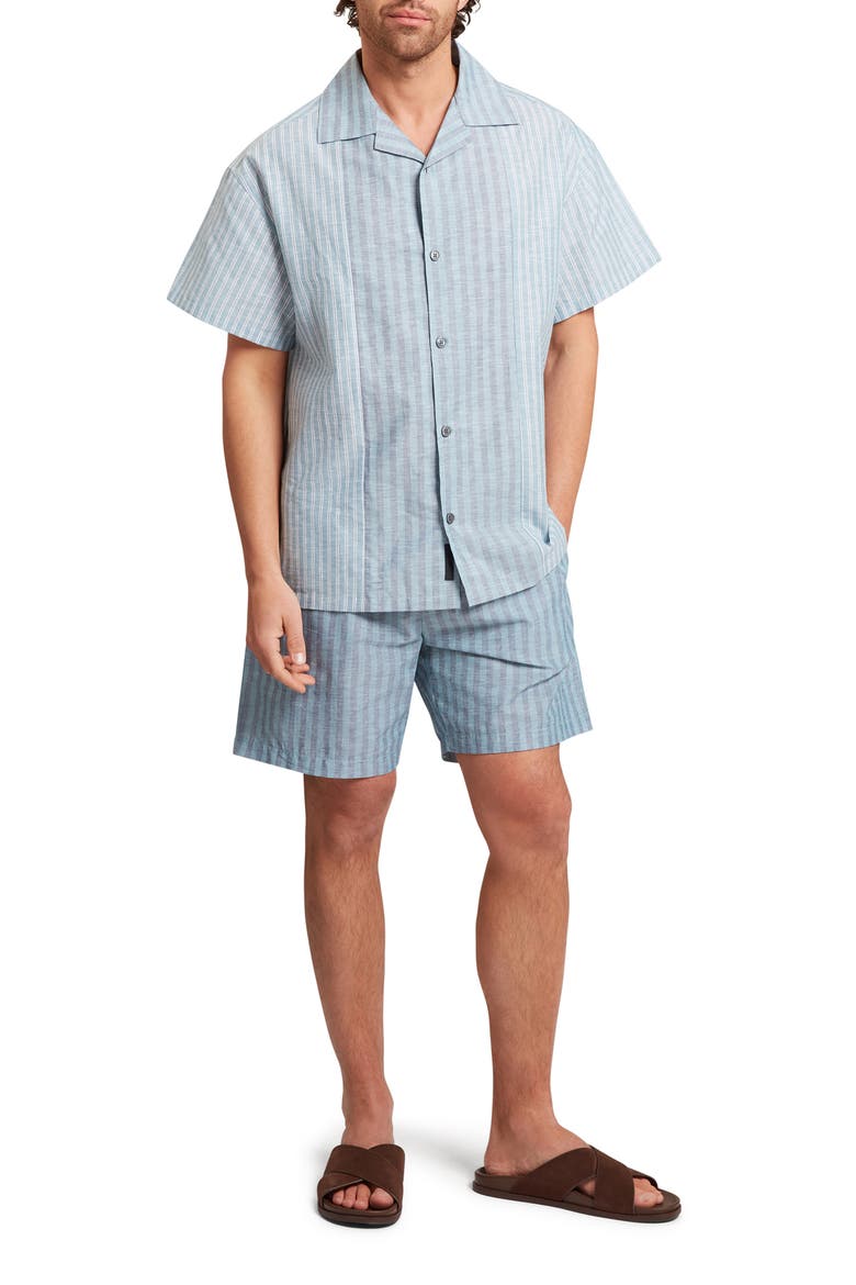 Alverez Short Sleeve Cotton & Linen Button-Up Shirt, Alternate, color, TEAL-BLUE