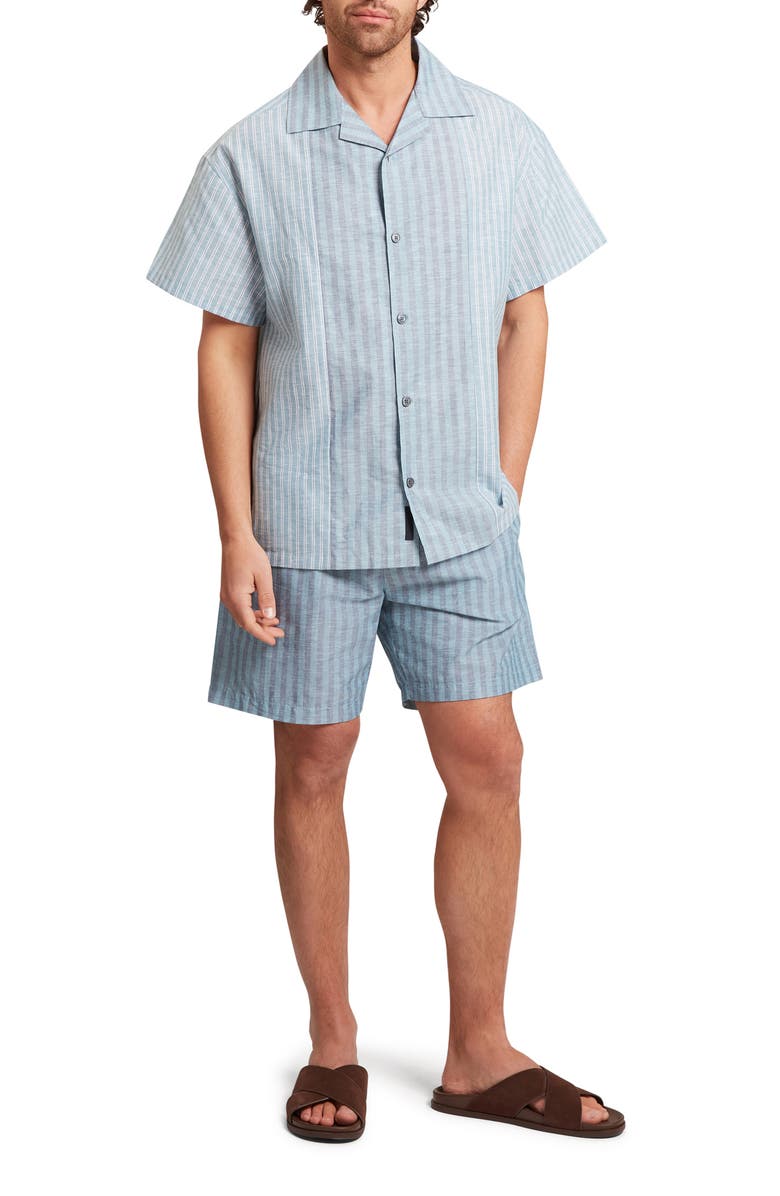 Ted Baker Alverez Short Sleeve Cotton & Linen Button-Up Shirt, Alternate, color, Teal-Blue