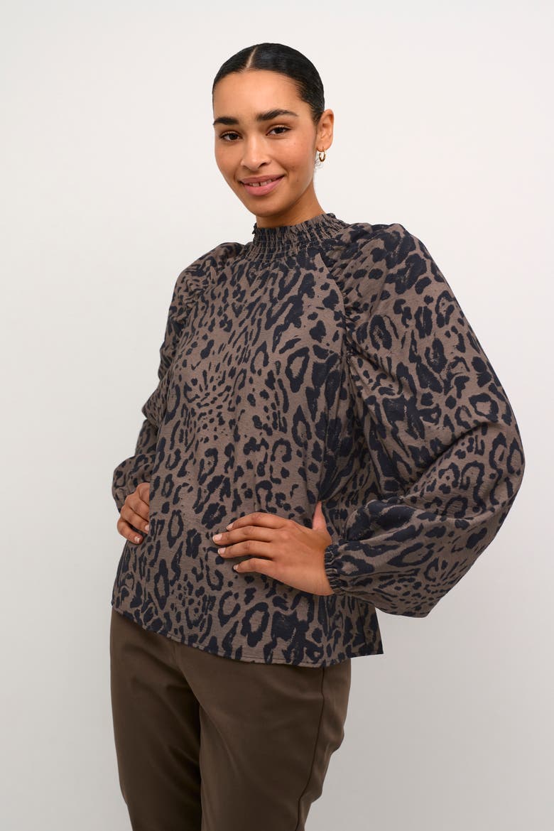 KAjemma Puff Sleeve Print Blouse, Main, color, Major Brown/Black Leo