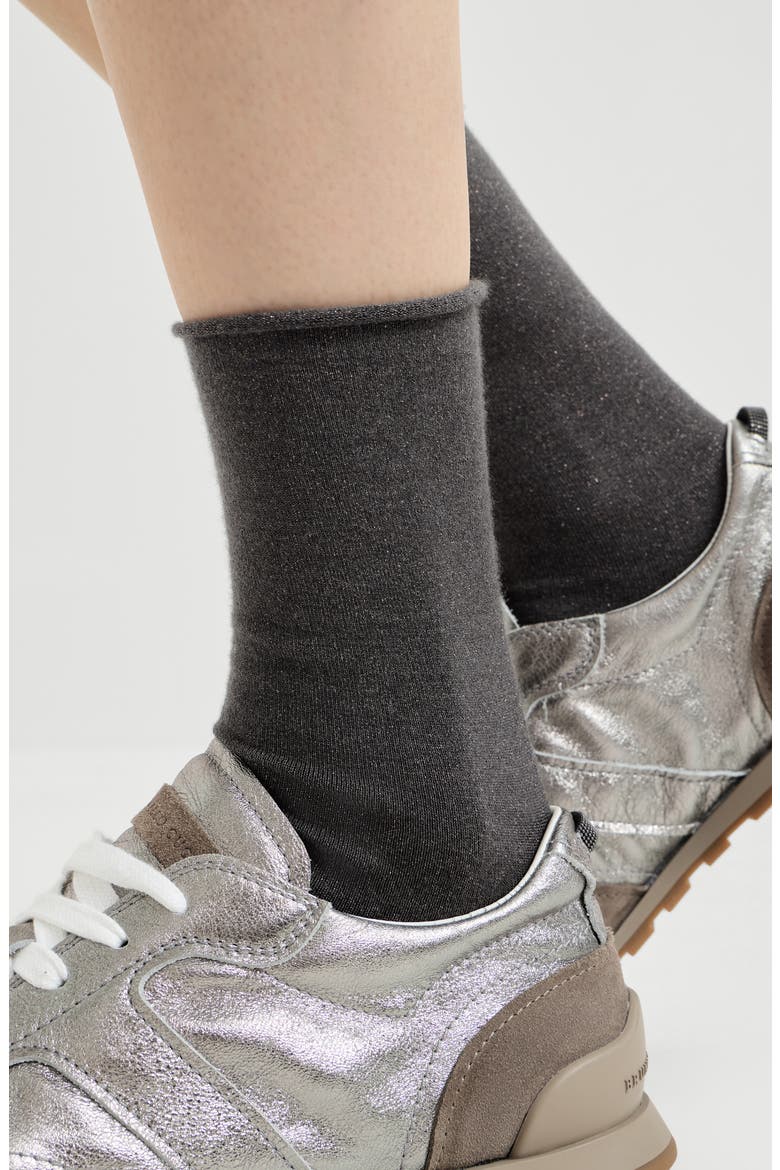 Cashmere and silk sparkling knit socks, Alternate, color, Lead