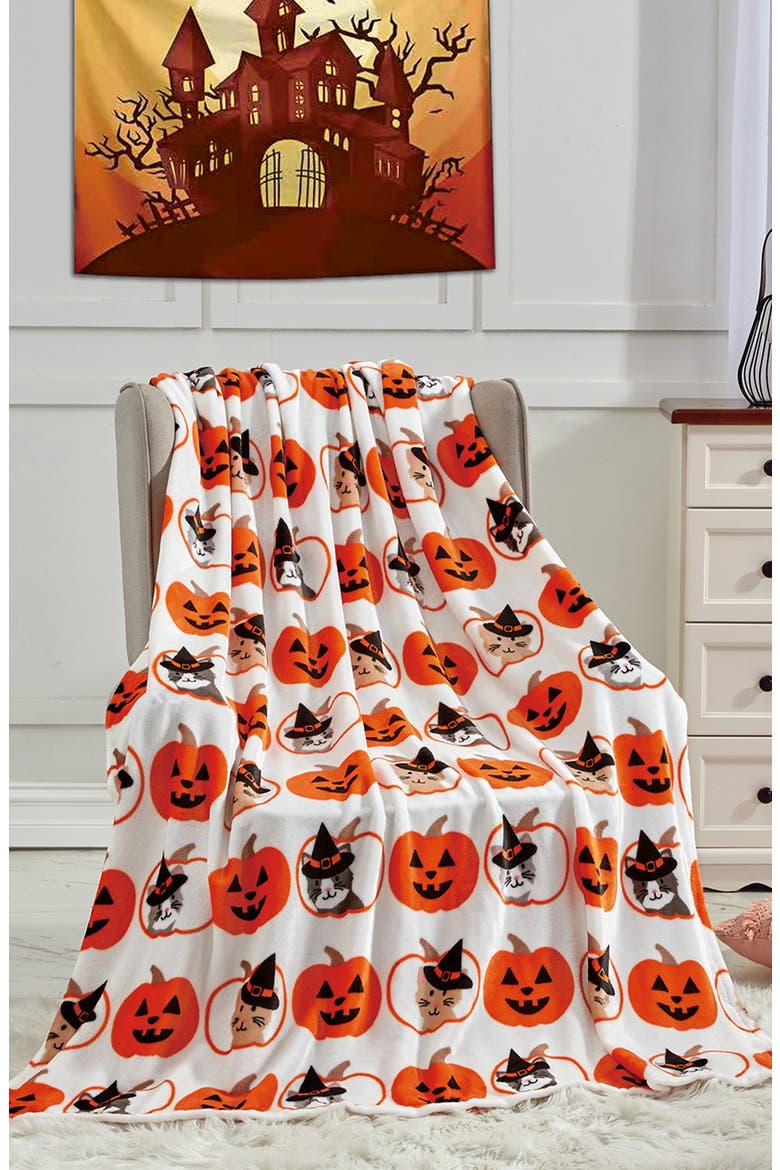 Halloween Micro Plush Throw Blanket, Alternate, color, PUMPKIN AND CATS