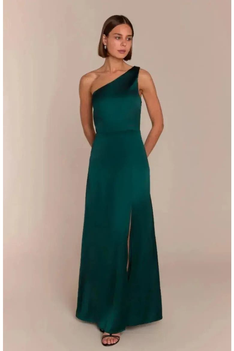 Porto One Shoulder Dress, Alternate, color, Forest Green