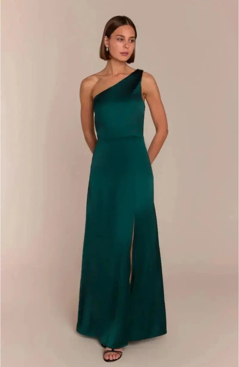 Rewritten Porto One Shoulder Dress, Alternate, color, Forest Green