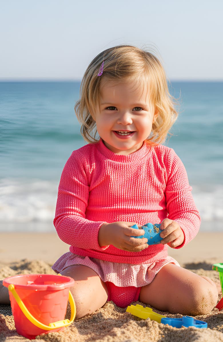 Limeapple Infant/Toddler Crinkle Ruffle Rashguard Set, Alternate, color, Pink