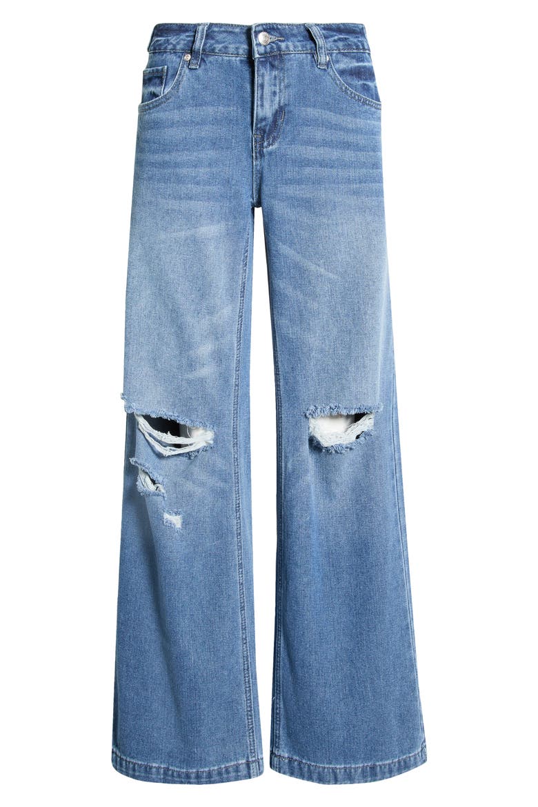 Ripped Low Rise Wide Leg Jeans, Main, color, MED/DARK WASH