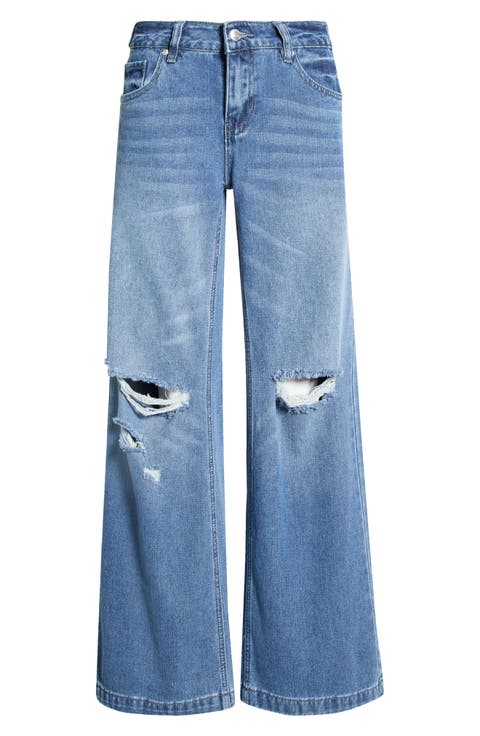 Ripped Low Rise Wide Leg Jeans