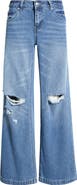 Fade Out Loud Ripped Low Rise Wide Leg Jeans