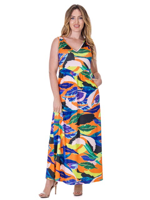 Multicolor Floral Sleeveless V-Neck Maxi Dress With Pockets