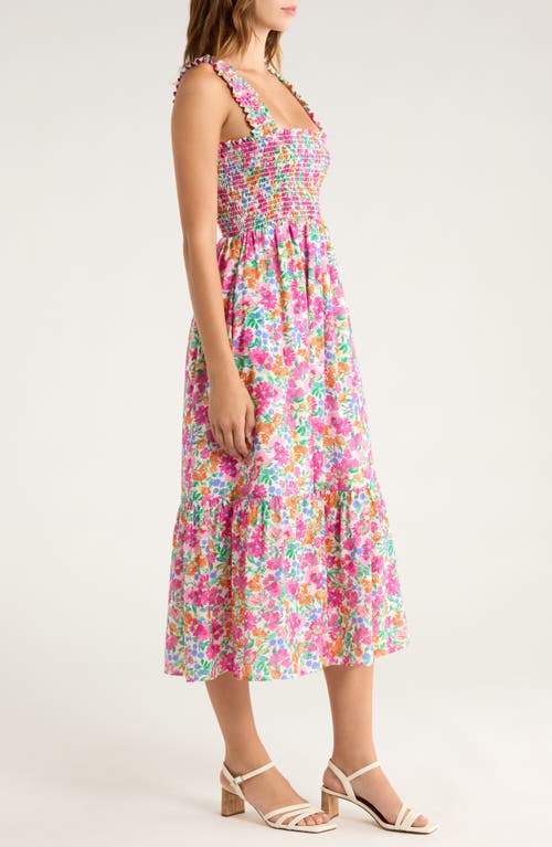 The Standard Stitch The Smocked Ruffle Tank Midi Dress In Multi