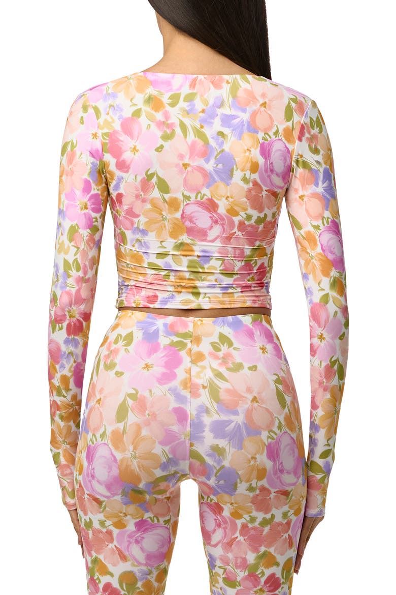 Print Front Button Stretch Top, Alternate, color, BLUSH BLOOM