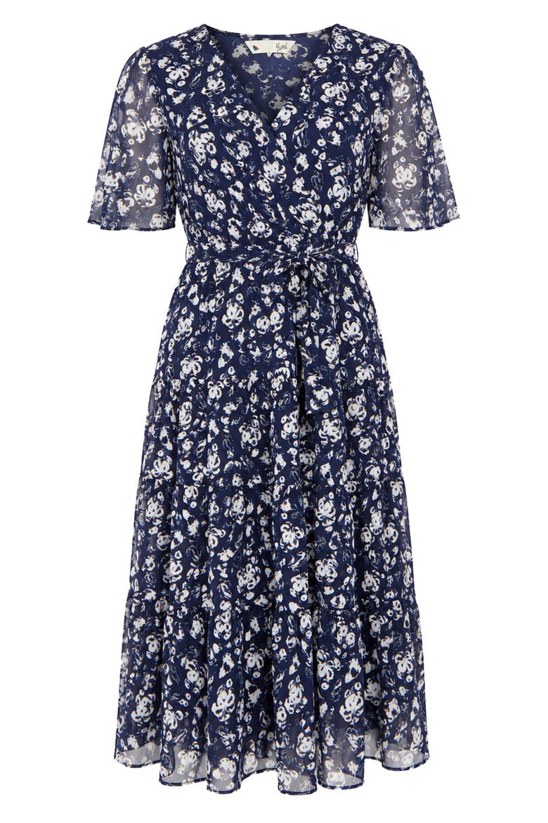 Floral Mesh Wrap Dress, Alternate, color, Navy