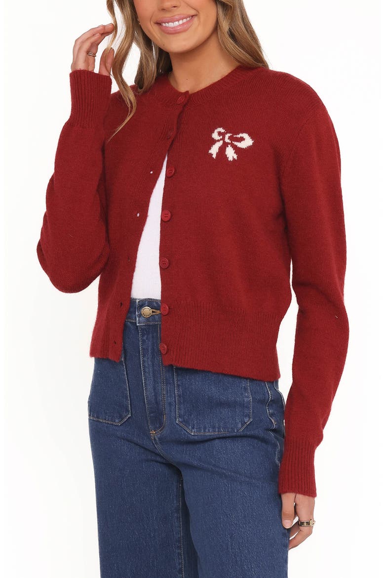 Middleton Bow Cardigan, Alternate, color, WINE