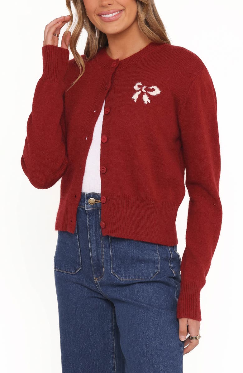 Petal & Pup Middleton Bow Cardigan, Alternate, color, Wine