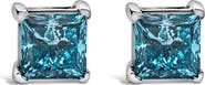Haus of Brilliance 14K White Gold 1.0 Cttw Princess Cut Lab Grown Blue Diamond Solitaire Stud Earrings
