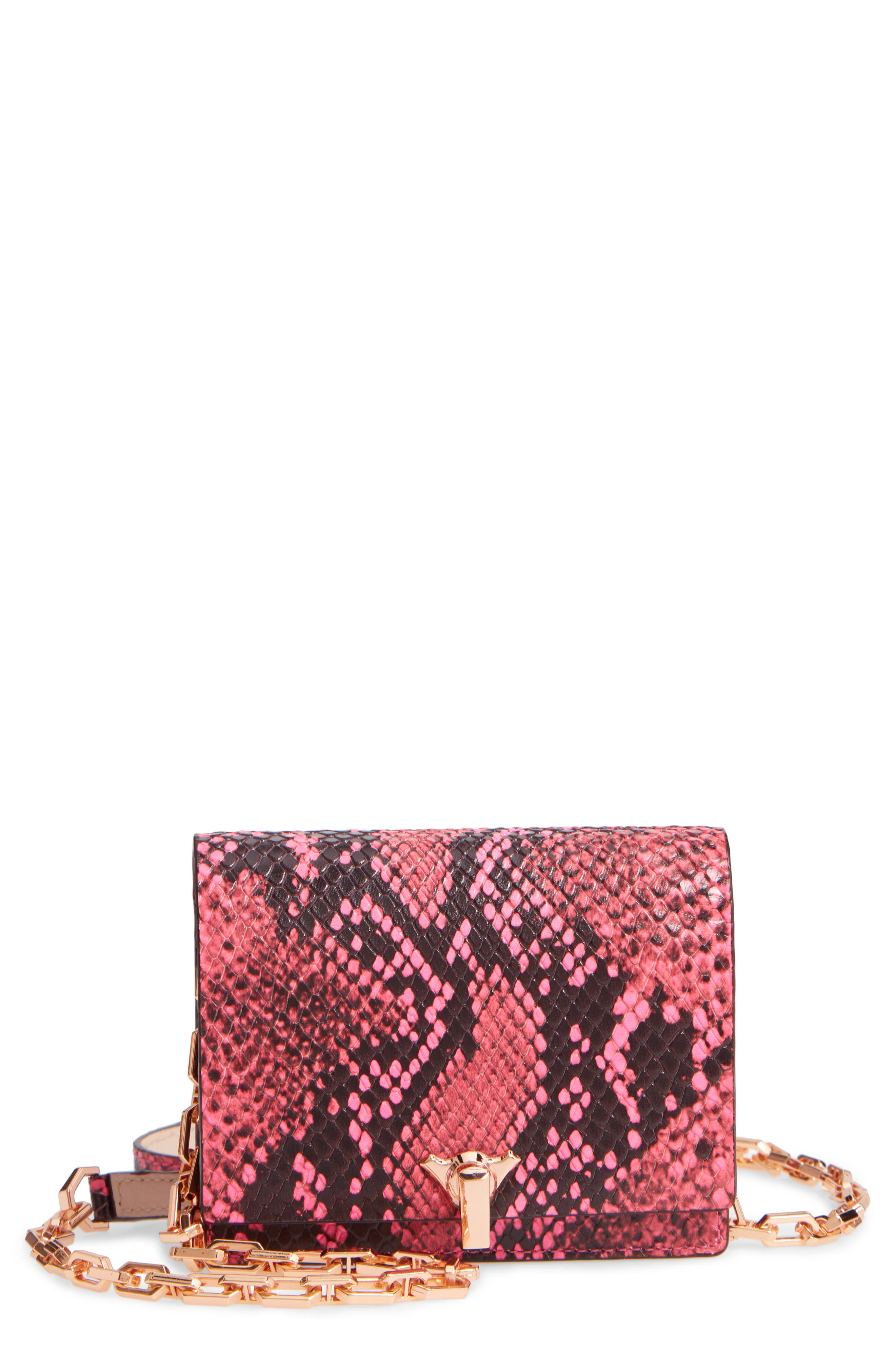 the VOLON PO Pocket Embossed Leather Wallet on a Chain, Main, color, 