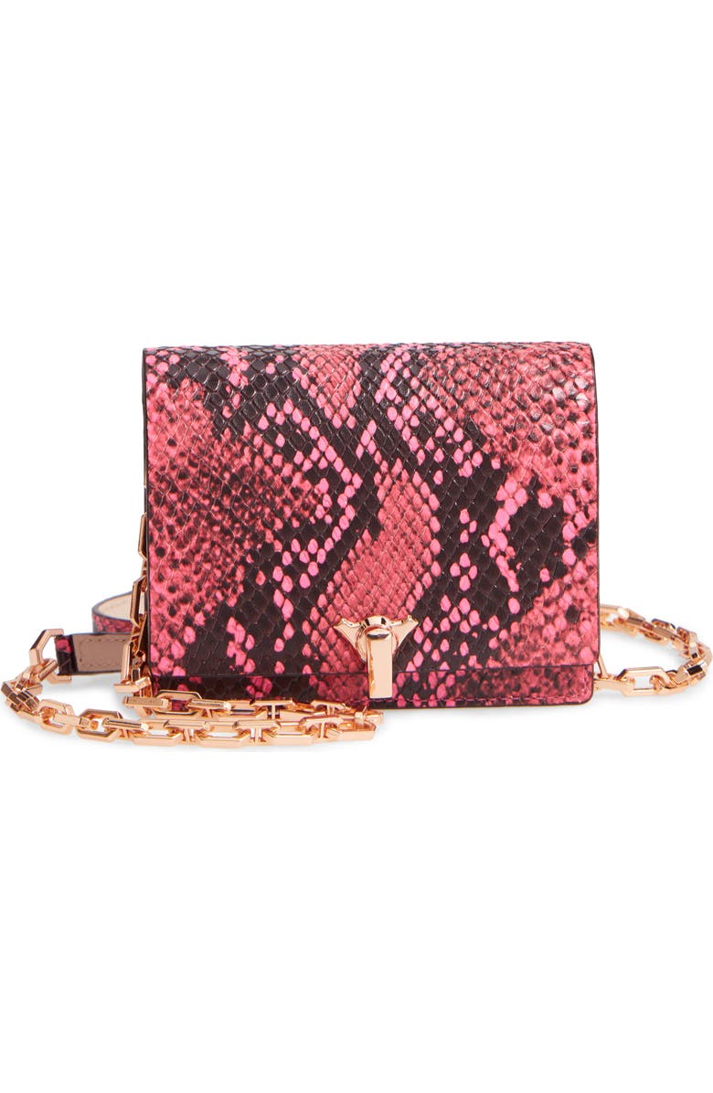 the VOLON PO Pocket Embossed Leather Wallet on a Chain, Main, color,