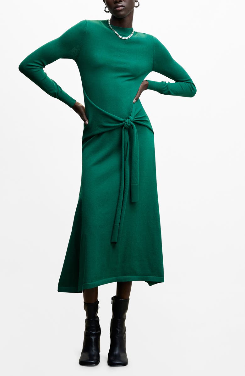 MANGO Tie Waist Long Sleeve Sweater Dress, Main, color,
