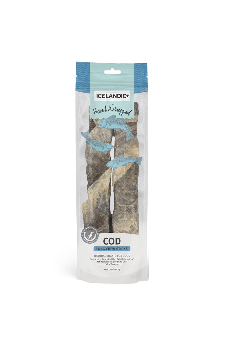 ICELANDIC+ Cod Skin 10" Long Hand Wrapped Dog Chew Stick, 2Pack, 3.2Oz Bag, Main, color, Multicolored