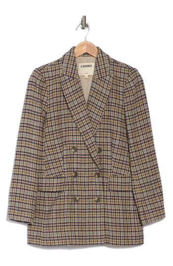 L Agence L'agence Aimee Houndstooth Double Breasted Blazer In Almond Multi Houndstooth