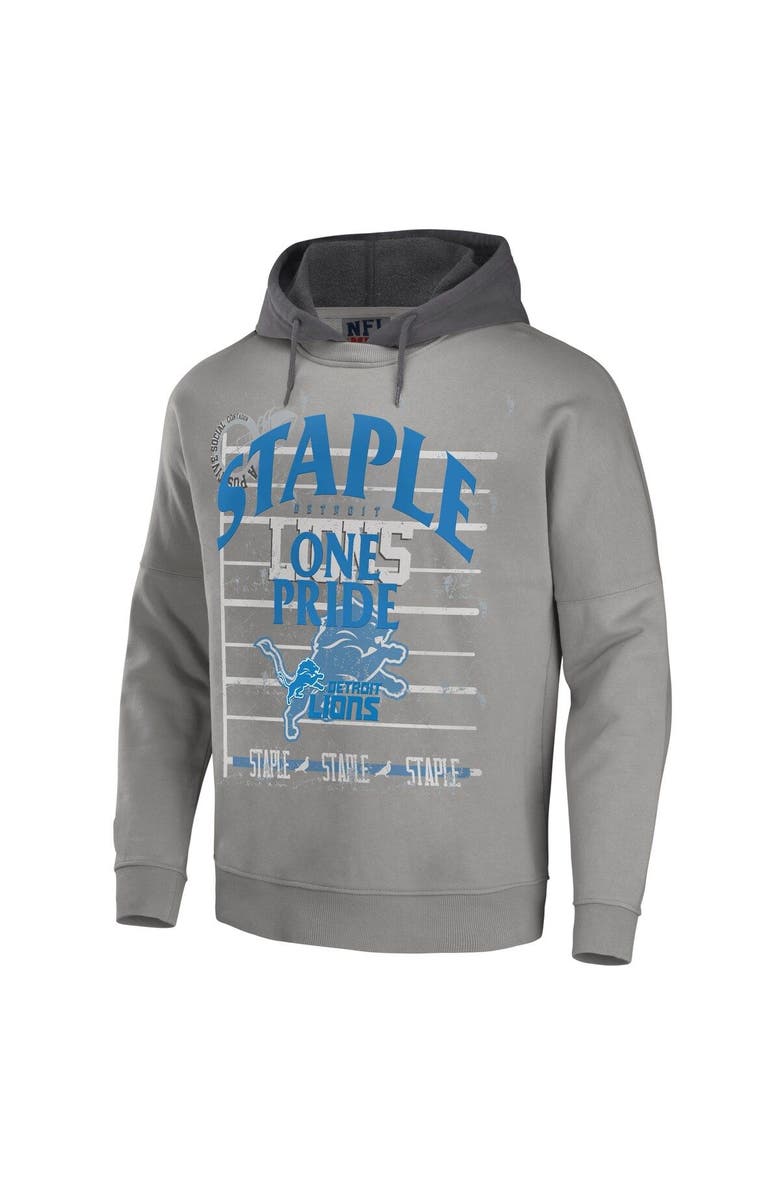 STAPLE Men's NFL x Staple Gray Detroit Lions Throwback Vintage Wash Pullover Hoodie, Alternate, color, 