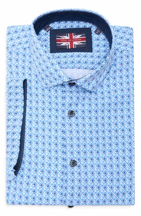 SOUL OF LONDON Geometric Print Short Sleeve Button-Up Shirt
