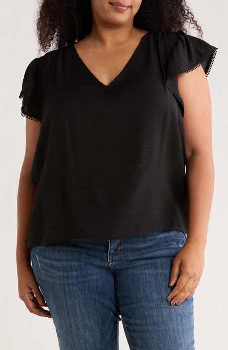 PHILOSOPHY REPUBLIC CLOTHING V-Neck Flutter Sleeve Top