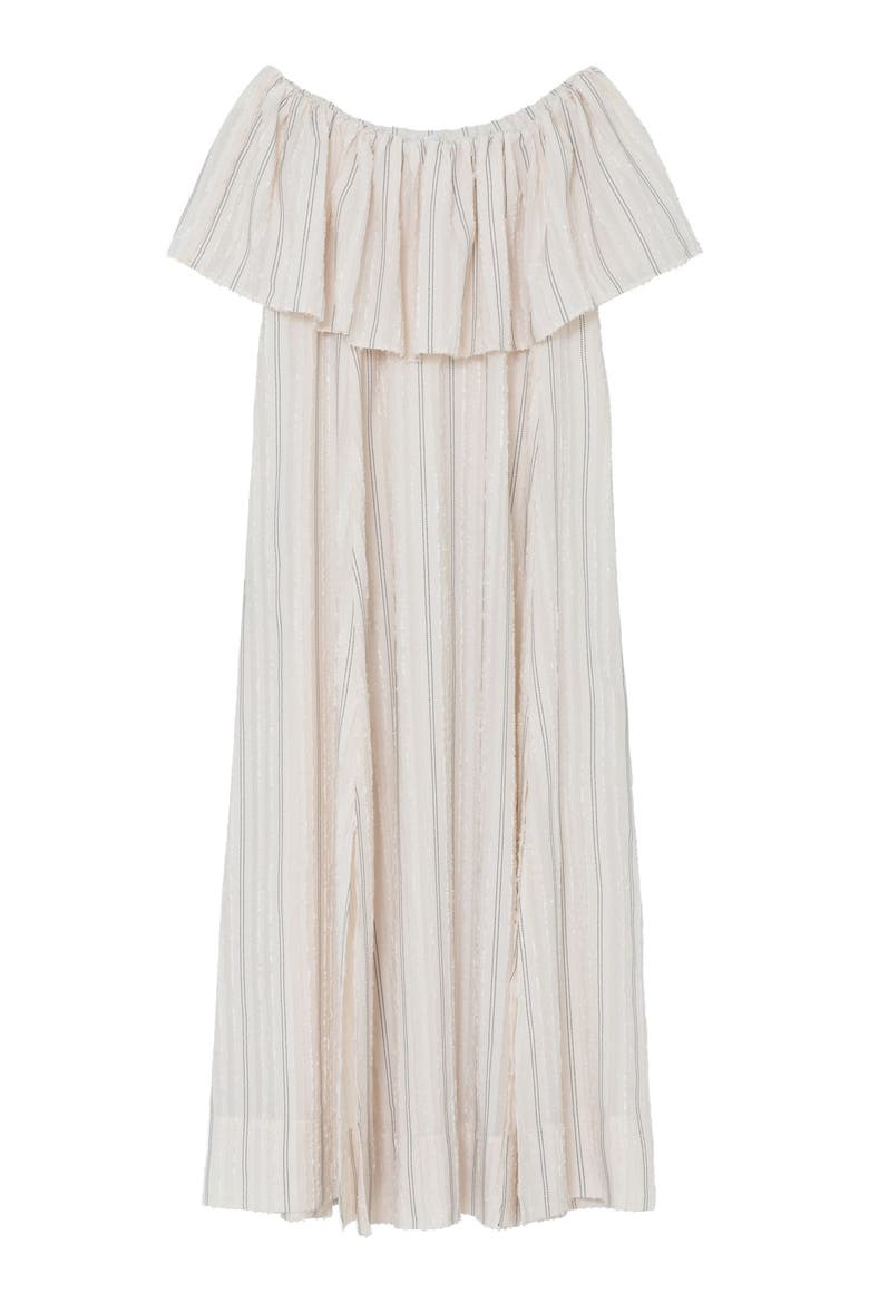 Chrissi Raw Stripe Bardot Maxi Dress, Alternate, color, Jet Stream