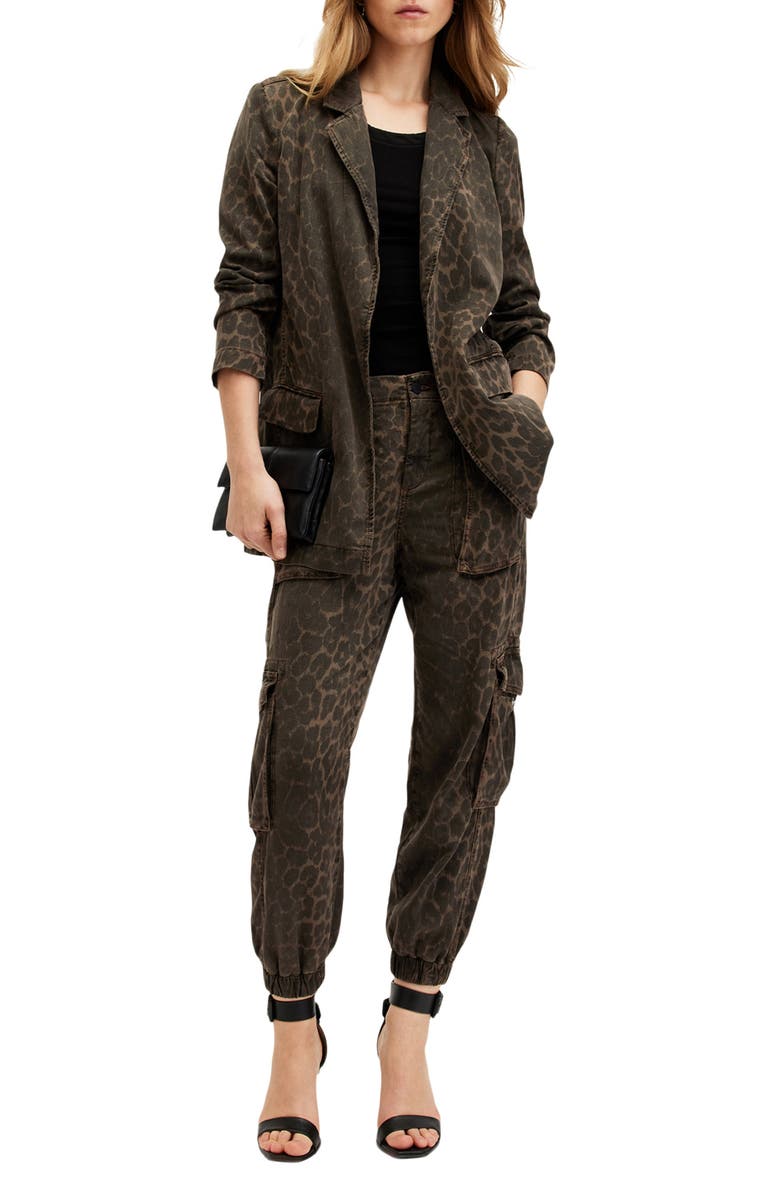 AllSaints Aleida Denim Blazer, Alternate, color, Leopard Green