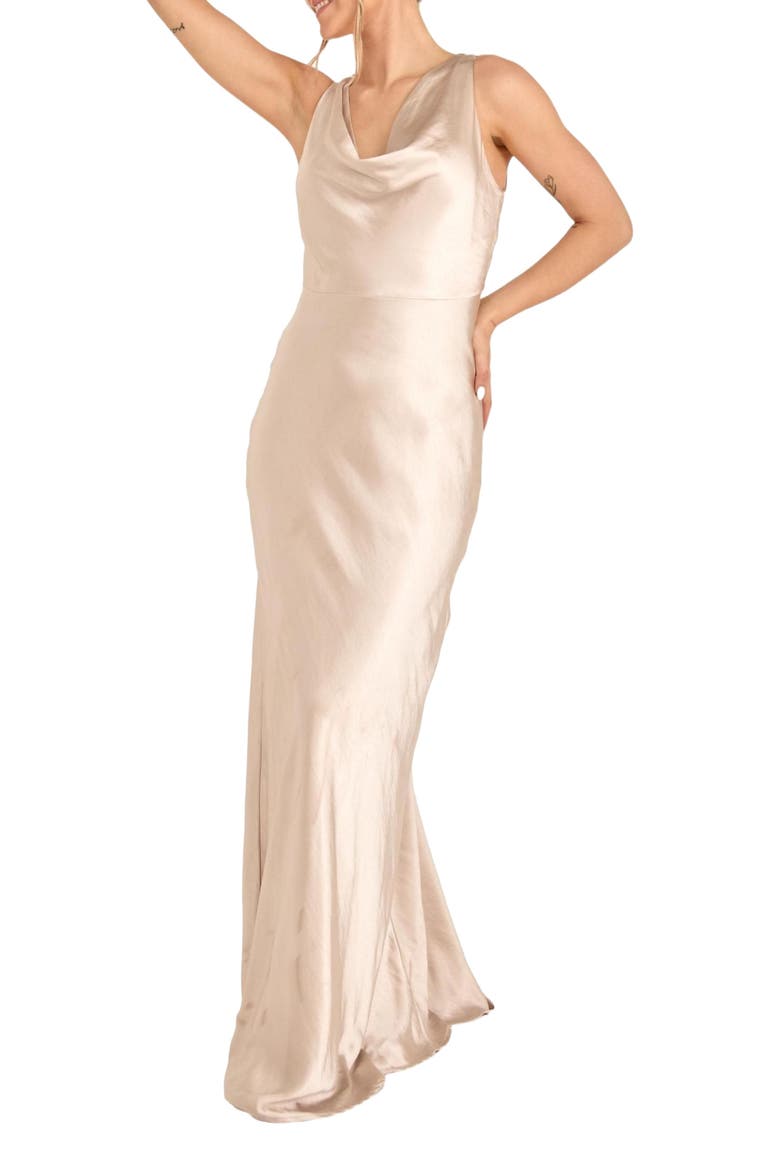 Cowl Front Satin Bridesmaid Dress, Alternate, color, Oyster