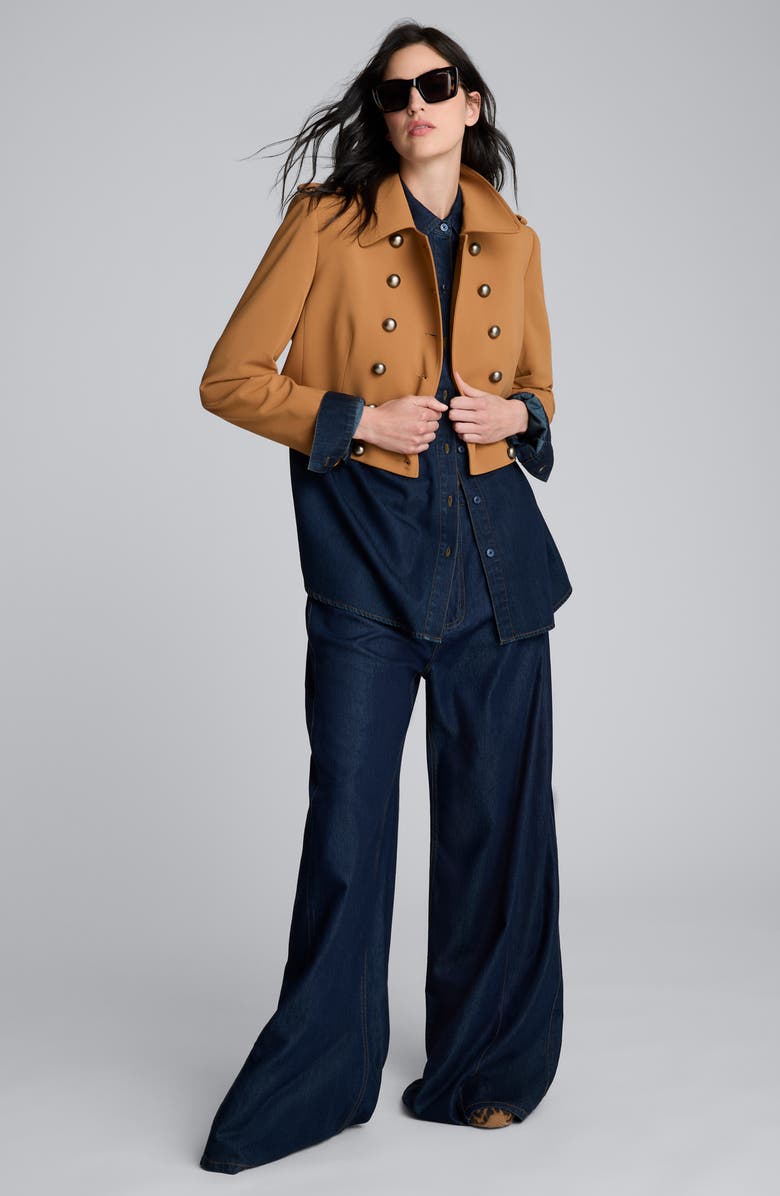 Kenneth Cole Double Breasted Crop Military Jacket, Alternate, color, Rich Umber