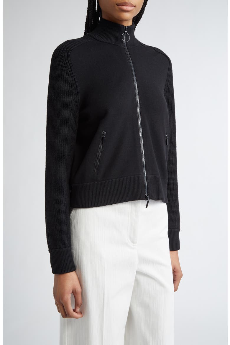 Stretch Merino Wool Bomber Cardigan, Main, color, BLACK