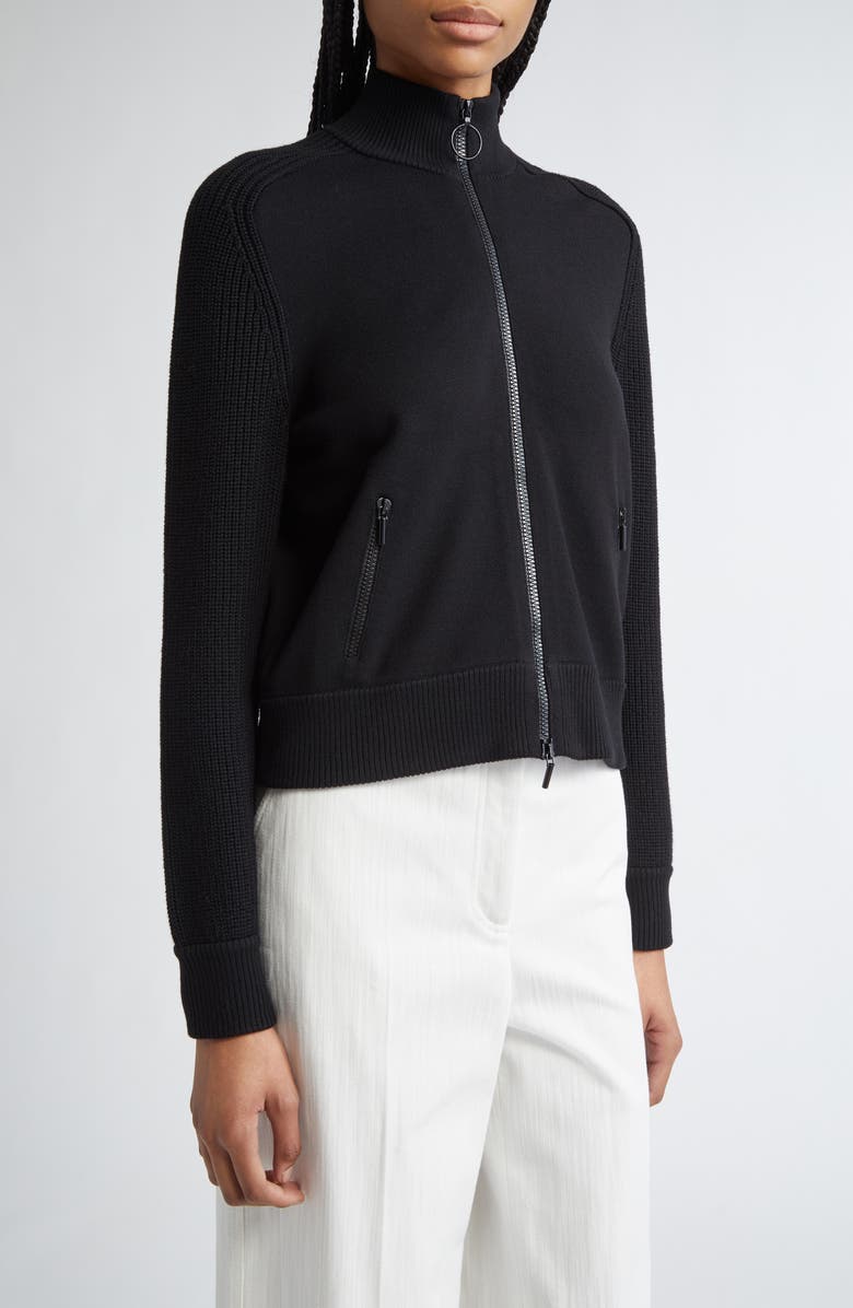 Akris punto Stretch Merino Wool Bomber Cardigan, Main, color, Black
