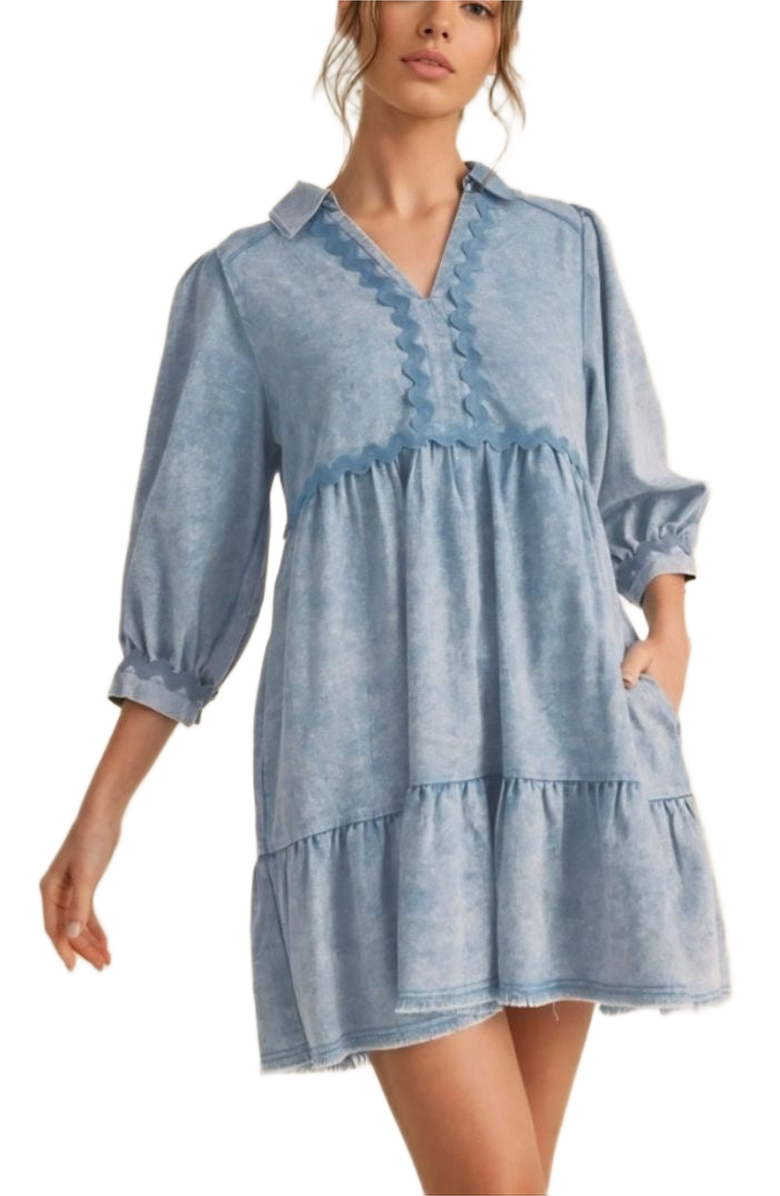 Knit and Lounge Wave Knit Tiered Collared Pocket Mini Dress, Alternate, color, Light Blue