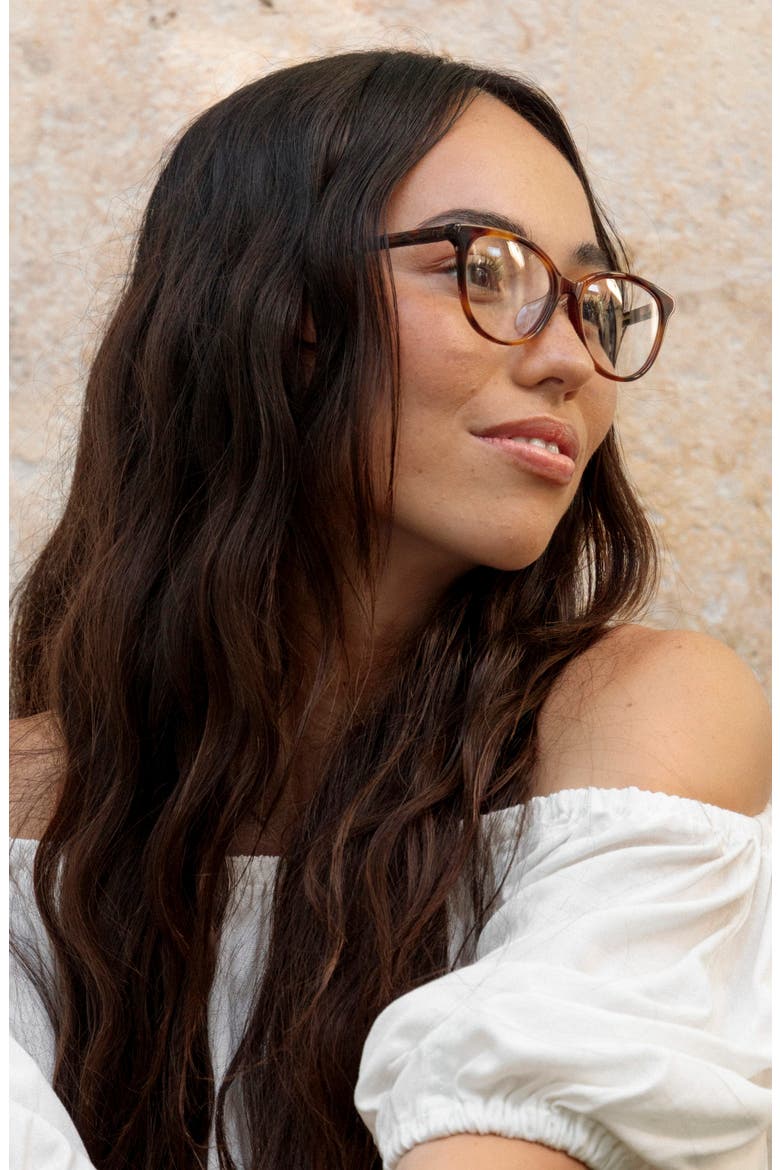 Kahala 53mm Low Bridge Cat Eye Optical Glasses, Alternate, color, CAPPUCCINO / CLEAR LENSES